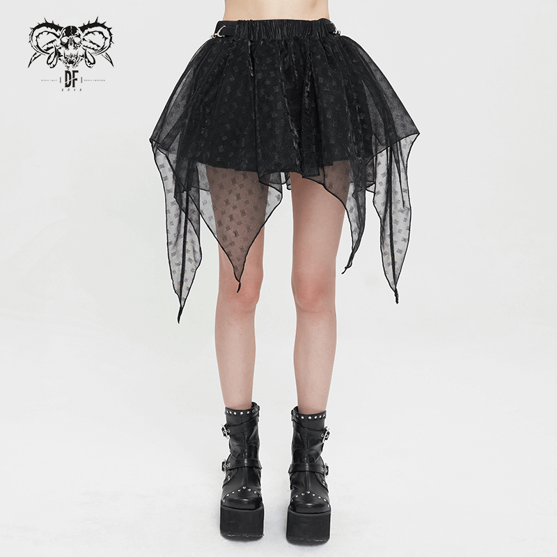 Grunge-Inspired Women's Mesh Skirt with Irregular Layers