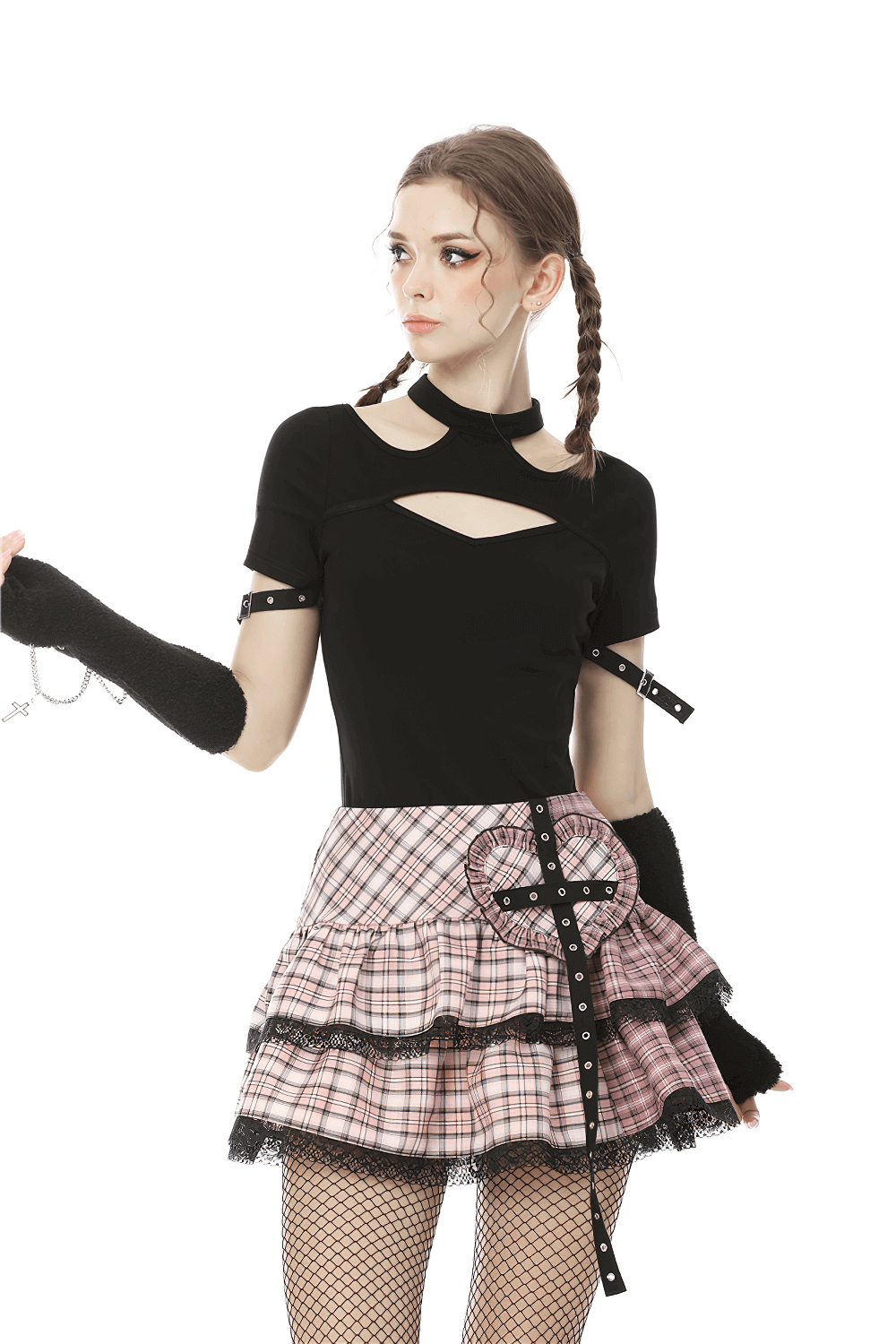 Grunge Mini Skirt with Heart Buckle and Grommet Details