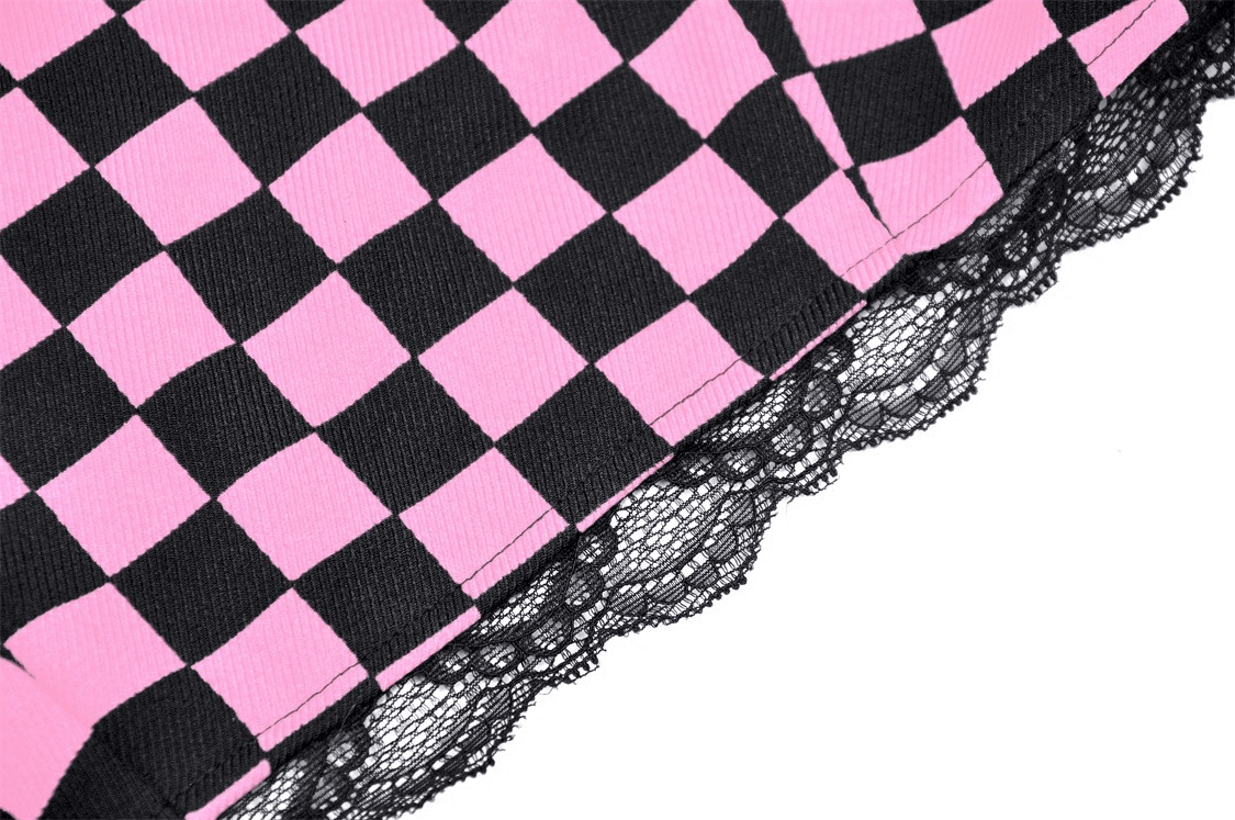 Halter Crop Top in Black and Pink Featuring Strappy Design