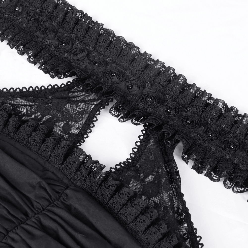 Halter Gothic Lace Mini Dress with Cross and Ribbon Details