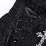 Halter Gothic Lace Mini Dress with Cross and Ribbon Details