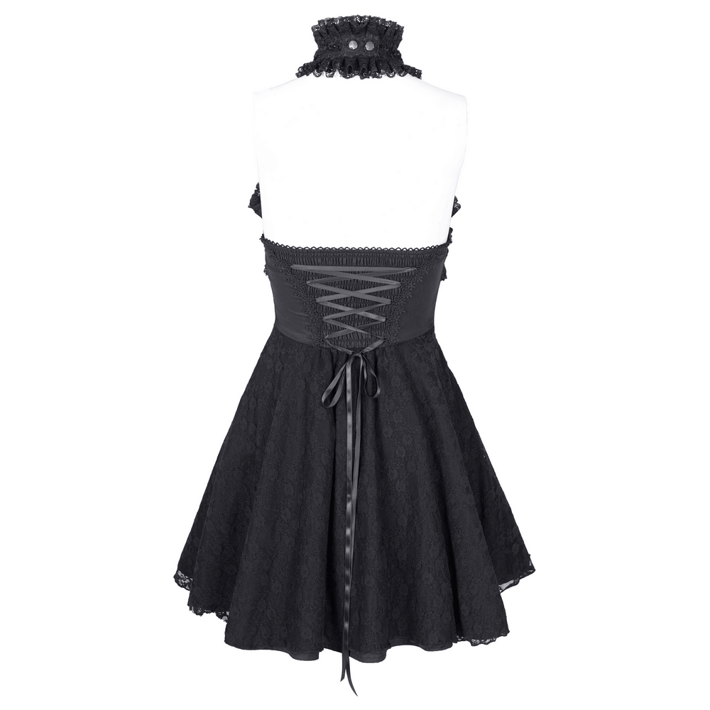 Halter Gothic Lace Mini Dress with Cross and Ribbon Details