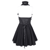 Halter Gothic Lace Mini Dress with Cross and Ribbon Details