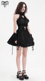 Halter Gothic Lace Mini Dress with Cross and Ribbon Details