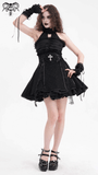 Halter Gothic Lace Mini Dress with Cross and Ribbon Details