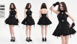Halter Gothic Lace Mini Dress with Cross and Ribbon Details