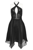 Halter Neck Punk Dress with Lace-Up Front and Chiffon Hem