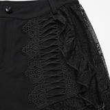 High-Low Ruffle Hem Black Gothic Lace Shorts for Women