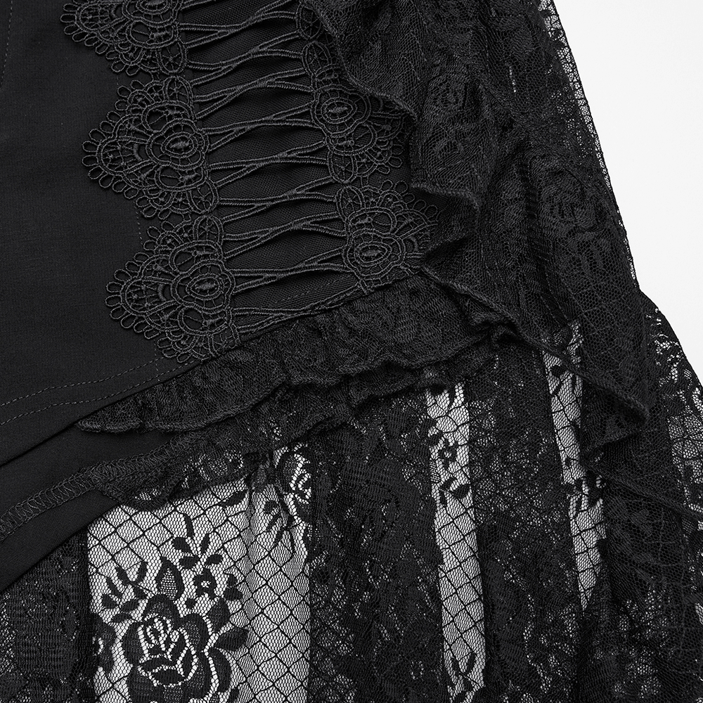 High-Low Ruffle Hem Black Gothic Lace Shorts for Women
