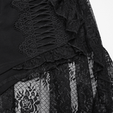 High-Low Ruffle Hem Black Gothic Lace Shorts for Women