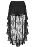 High-Low Ruffle Hem Black Gothic Lace Shorts for Women