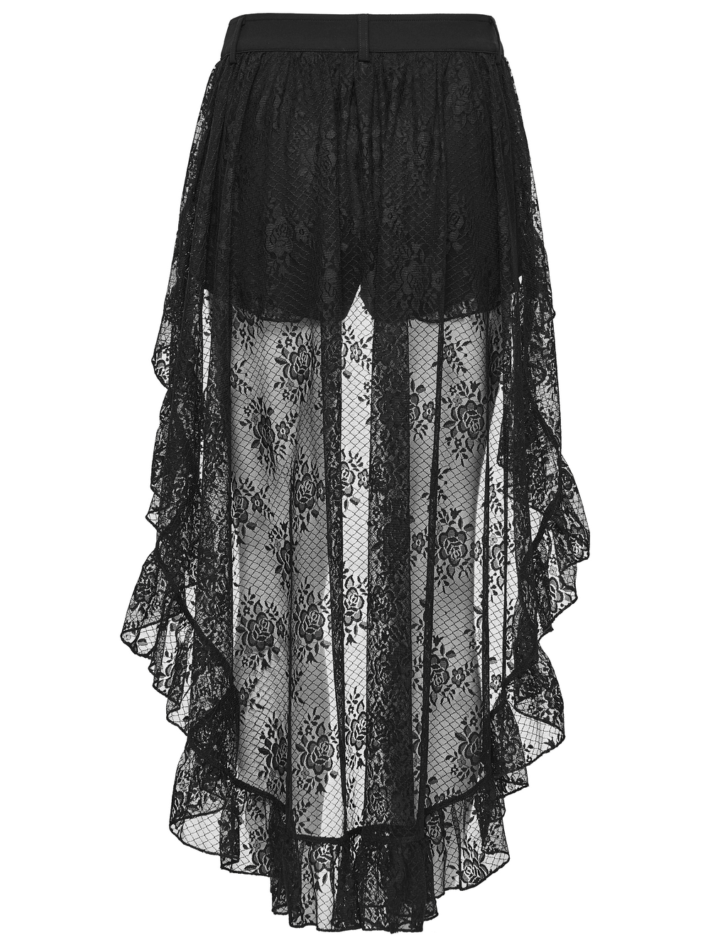 High-Low Ruffle Hem Black Gothic Lace Shorts for Women