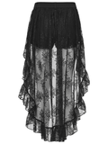High-Low Ruffle Hem Black Gothic Lace Shorts for Women