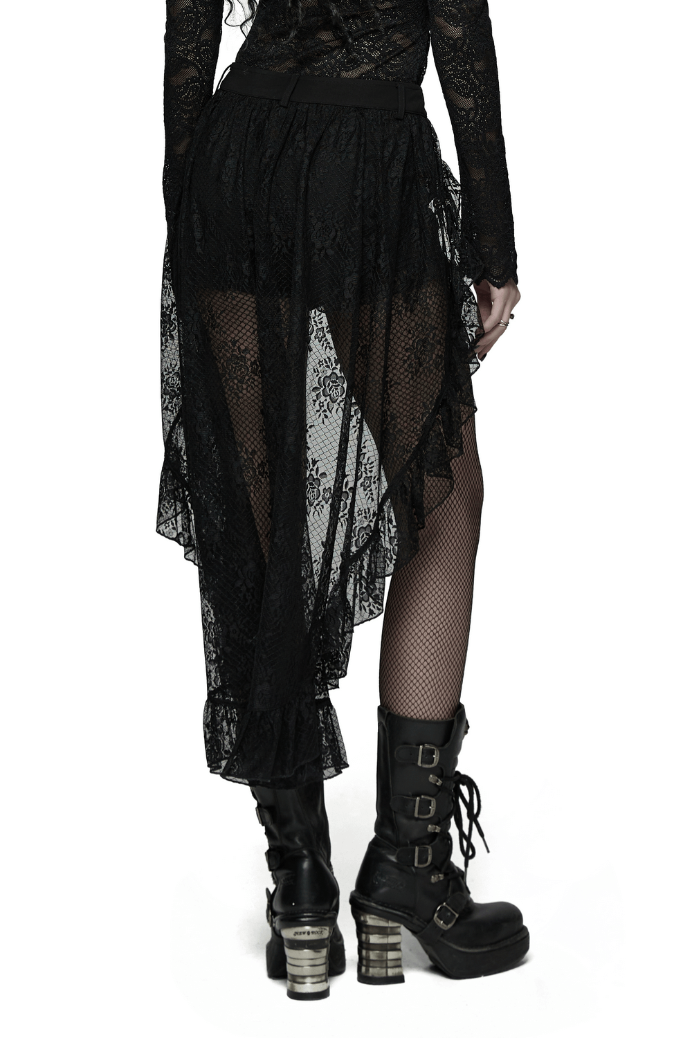 High-Low Ruffle Hem Black Gothic Lace Shorts for Women