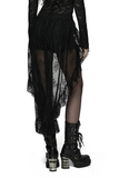 High-Low Ruffle Hem Black Gothic Lace Shorts for Women