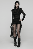 High-Low Ruffle Hem Black Gothic Lace Shorts for Women