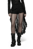 High-Low Ruffle Hem Black Gothic Lace Shorts for Women