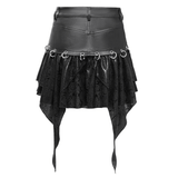 High-Waisted Mini Skirt with Edgy Rings and Uneven Hem