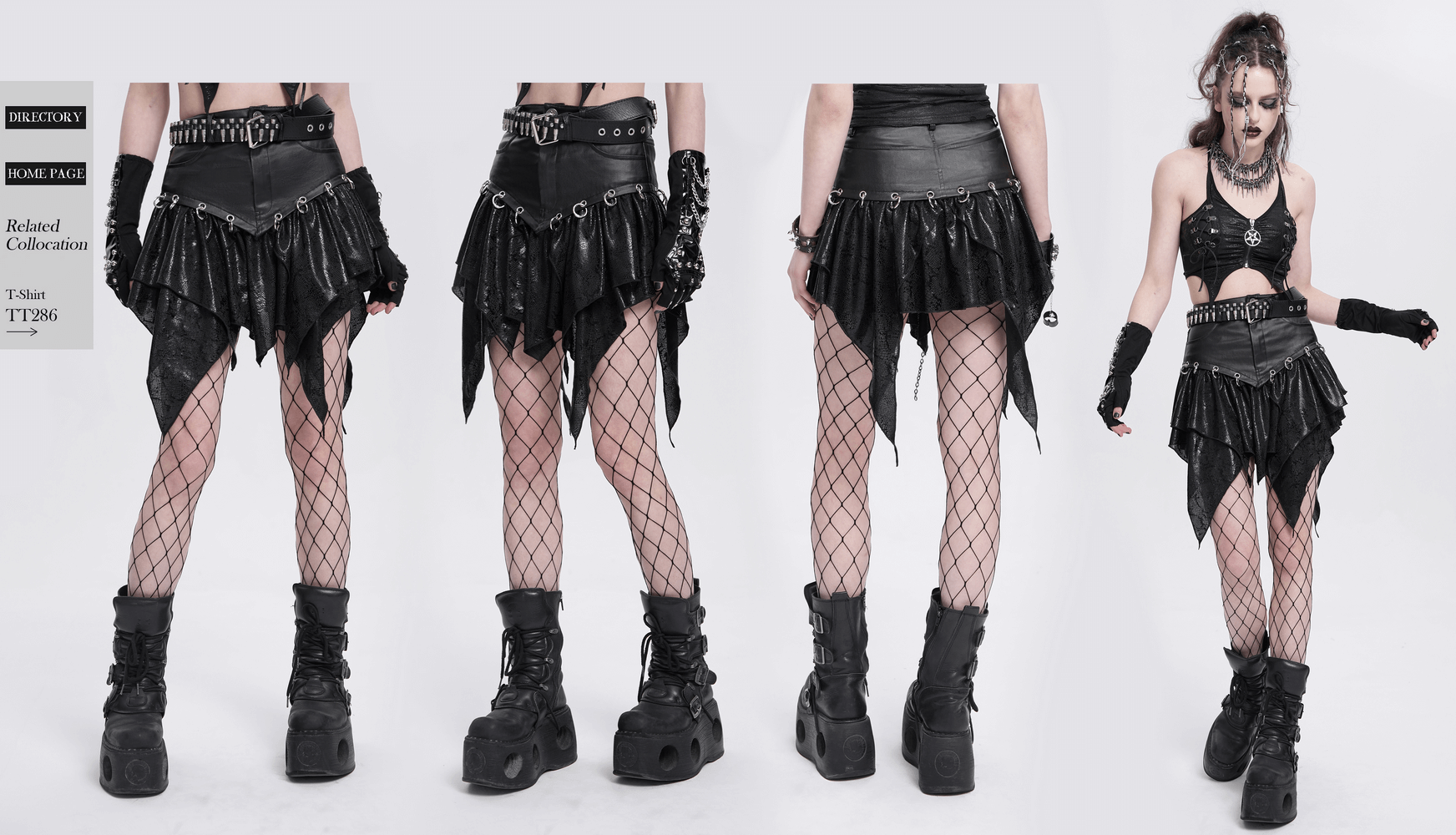 High-Waisted Mini Skirt with Edgy Rings and Uneven Hem