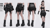 High-Waisted Mini Skirt with Edgy Rings and Uneven Hem