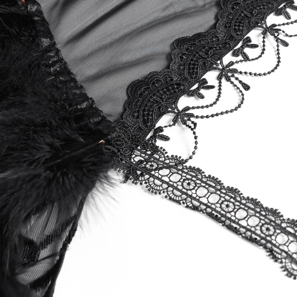 Hooded Cape with Feather Trim and Rose Embellishments