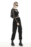 Hooded Long Sleeves Mesh Crop Top in Black Sheer Fabric