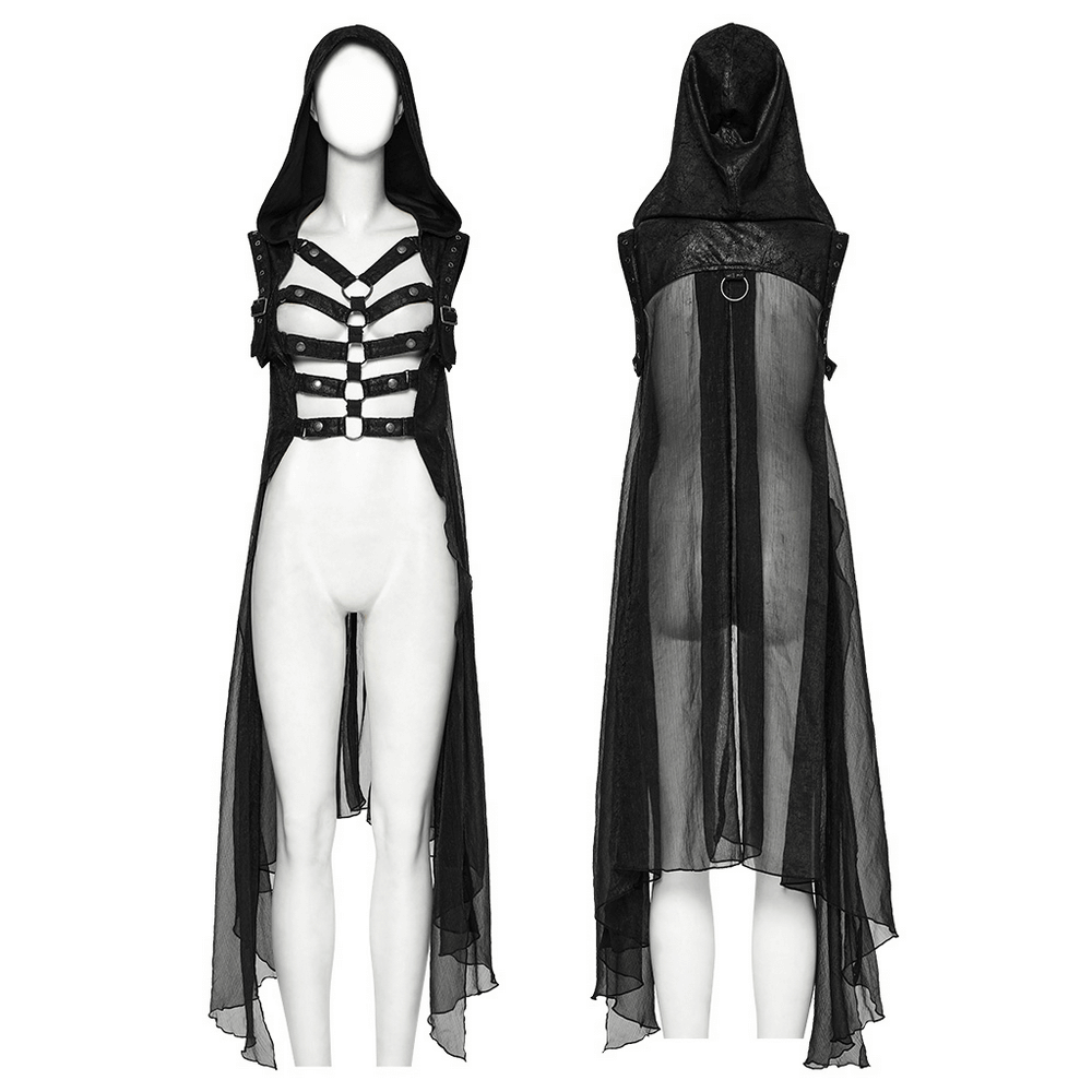 Hooded Punk Skeleton Cape Adorned with Metal Rings