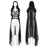 Hooded Punk Skeleton Cape Adorned with Metal Rings
