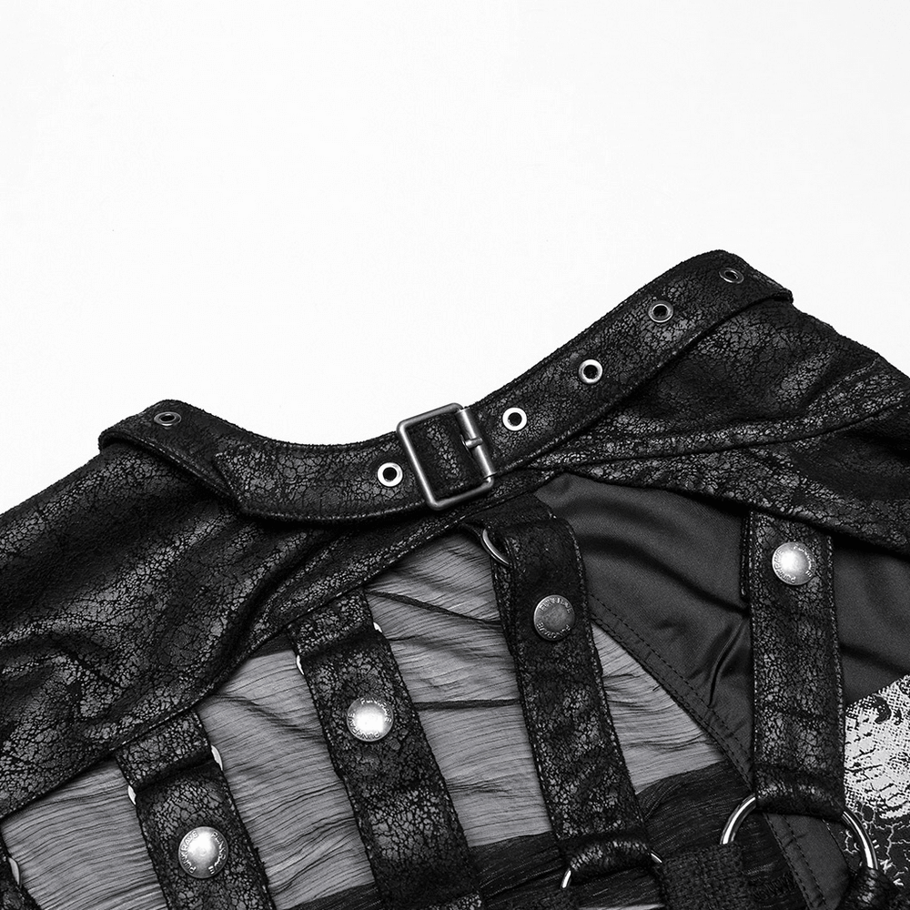Hooded Punk Skeleton Cape Adorned with Metal Rings
