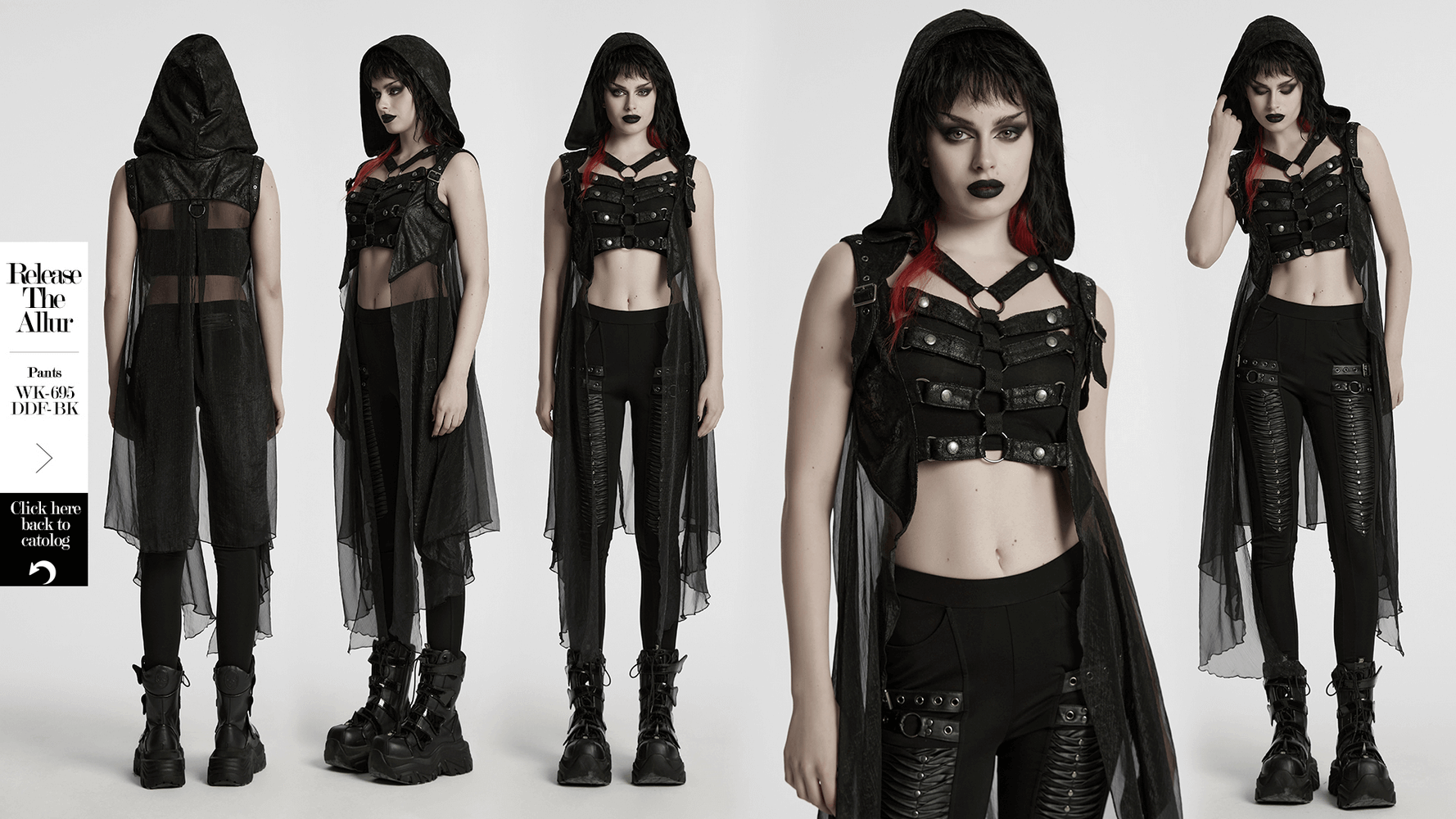 Hooded Punk Skeleton Cape Adorned with Metal Rings