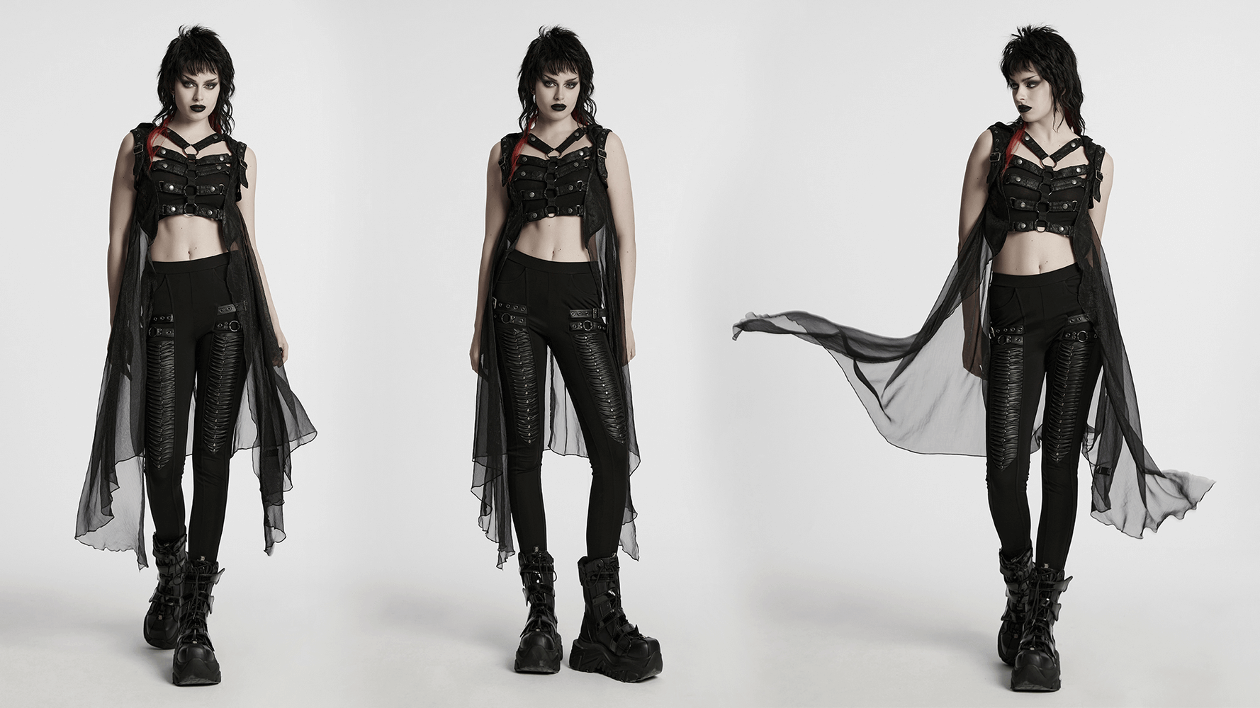 Hooded Punk Skeleton Cape Adorned with Metal Rings