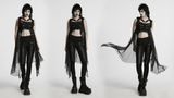 Hooded Punk Skeleton Cape Adorned with Metal Rings
