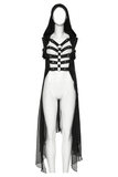 Hooded Punk Skeleton Cape Adorned with Metal Rings