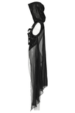 Hooded Punk Skeleton Cape Adorned with Metal Rings