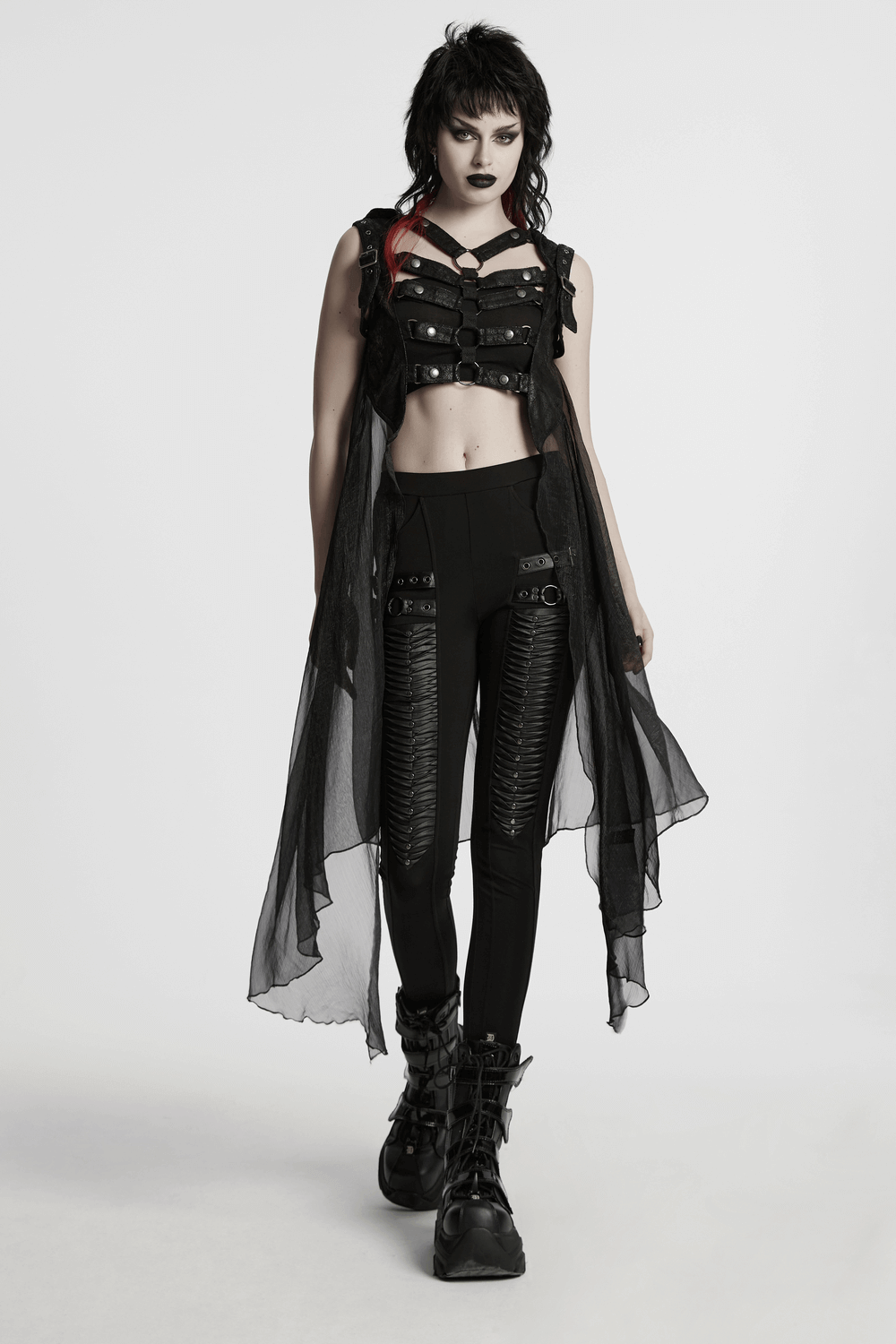 Hooded Punk Skeleton Cape Adorned with Metal Rings