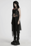 Hooded Punk Skeleton Cape Adorned with Metal Rings