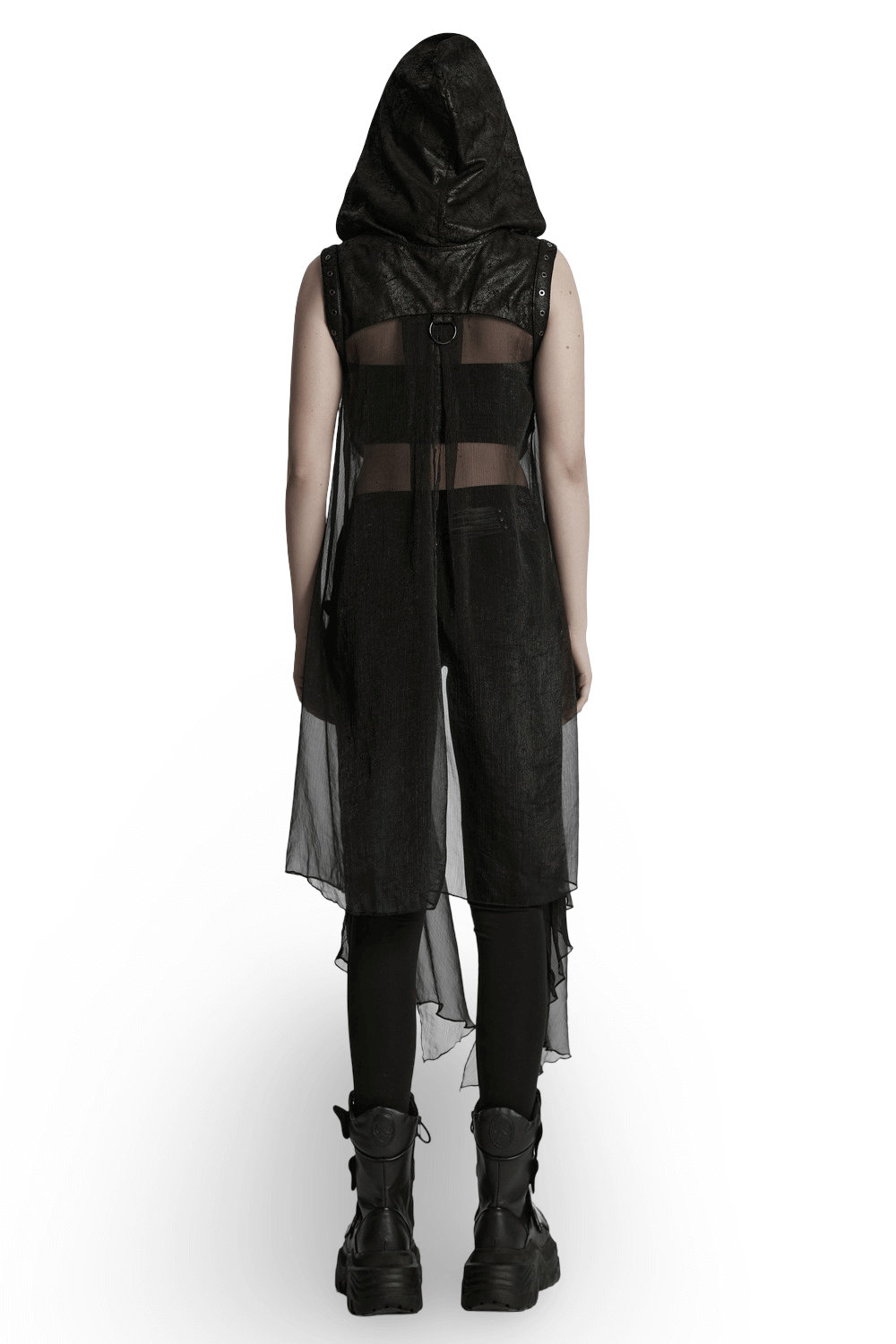 Hooded Punk Skeleton Cape Adorned with Metal Rings