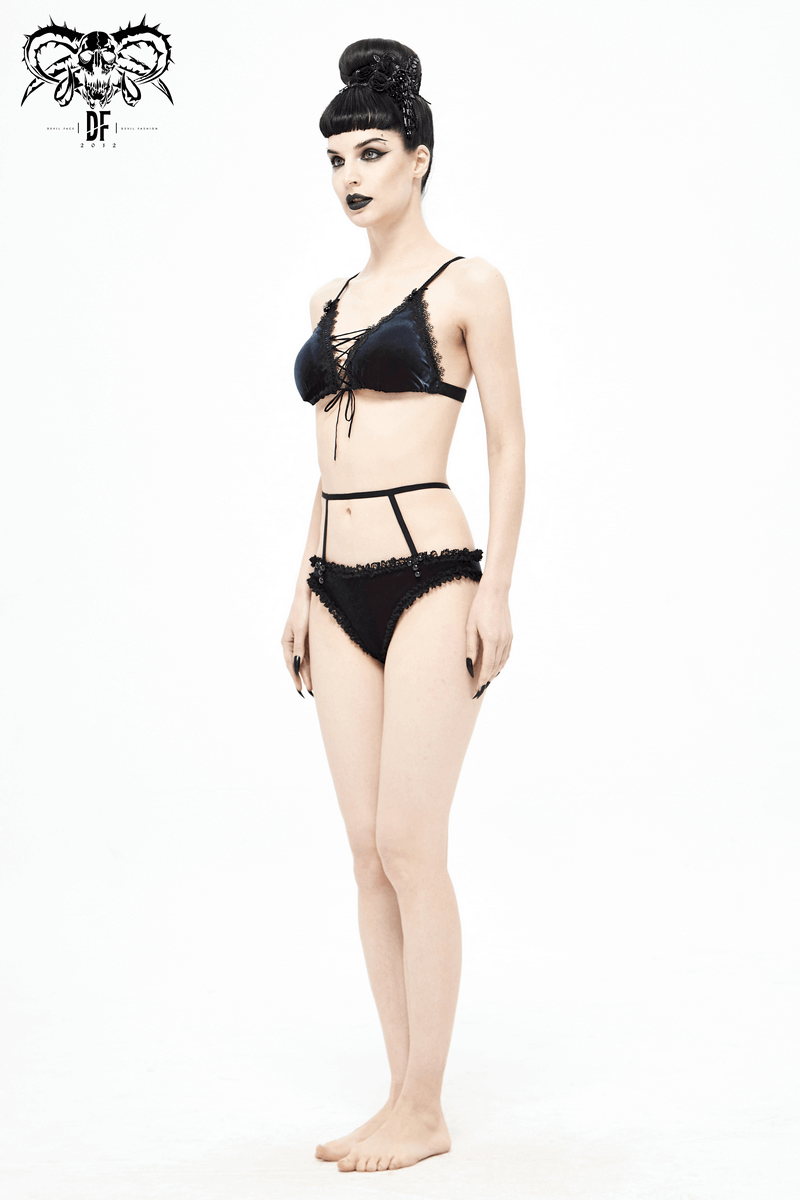 Lace Black and Red Bikini: Swimsuit with Waist Straps