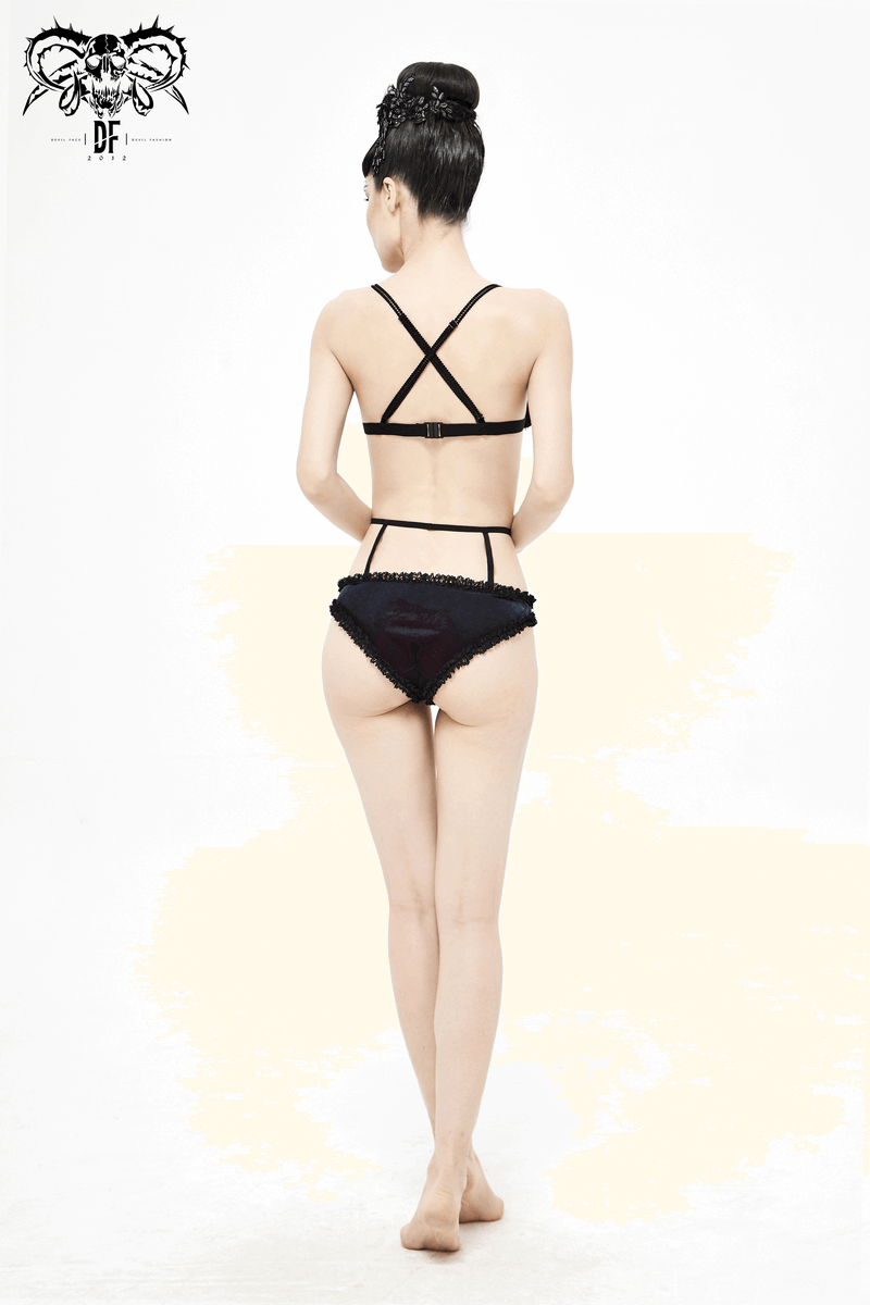 Lace Black and Red Bikini: Swimsuit with Waist Straps