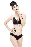 Lace Black and Red Bikini: Swimsuit with Waist Straps