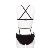 Lace Black and Red Bikini: Swimsuit with Waist Straps