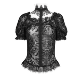 Lace Blouse with Puff Sleeves and Fringe Accents