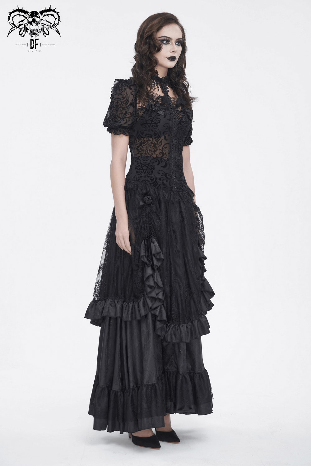 Lace Blouse with Puff Sleeves and Fringe Accents