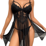 Lace Bodice Babydoll Lingerie - Sheer Sleepwear Set