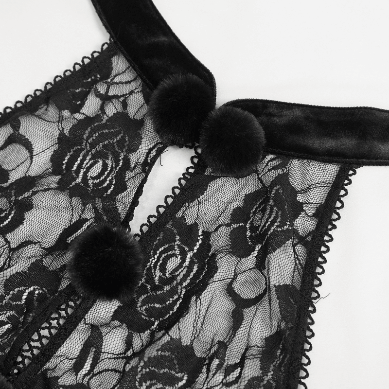Lace Bodysuit with Oversleeves / Velvet Halterneck Lingerie