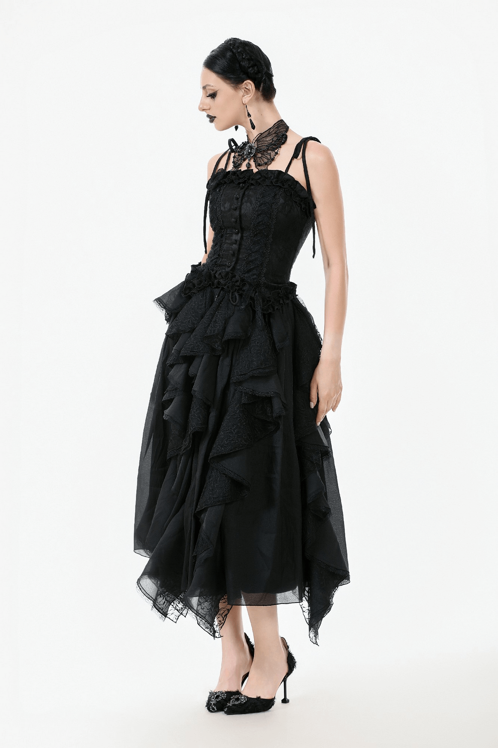 Lace Gothic Corset Top with Adjustable Ribbon Ties