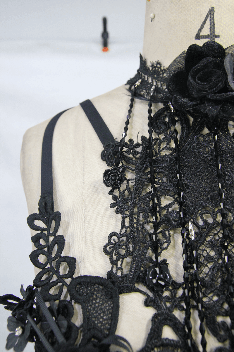 Lace Harness with 3D Flowers / Gothic Chest Strap Top