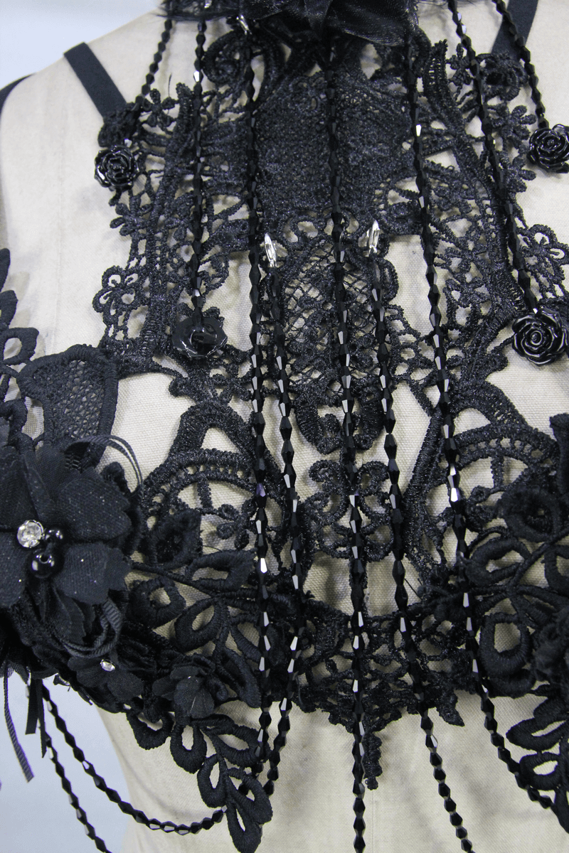 Lace Harness with 3D Flowers / Gothic Chest Strap Top