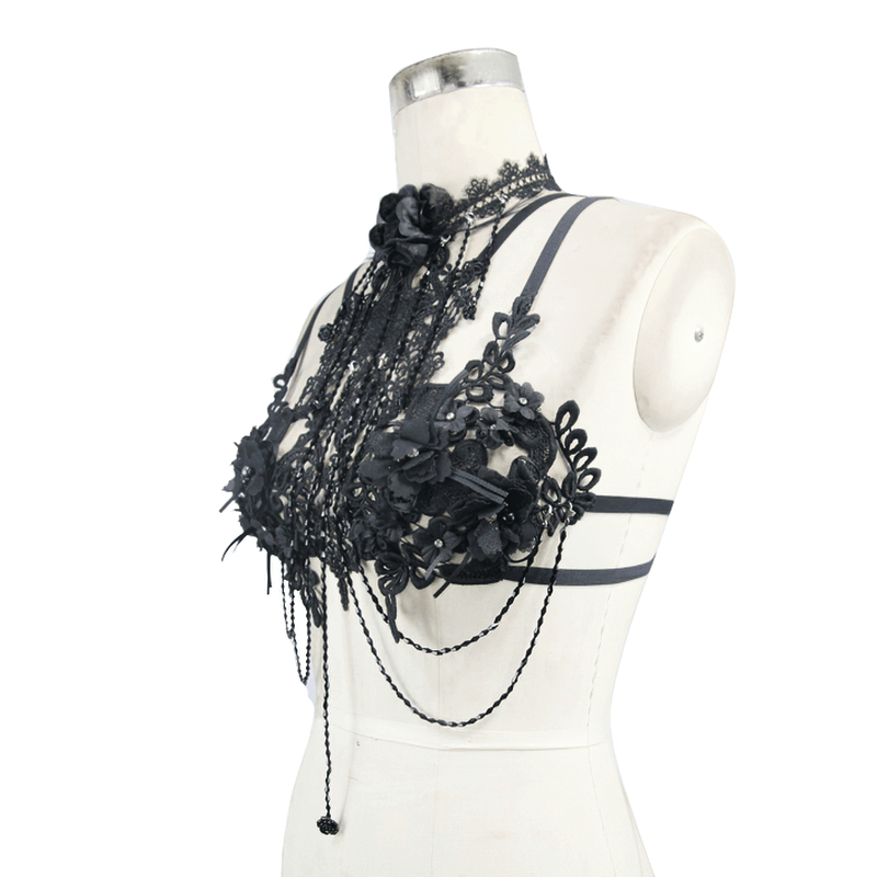 Lace Harness with 3D Flowers / Gothic Chest Strap Top
