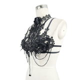 Lace Harness with 3D Flowers / Gothic Chest Strap Top